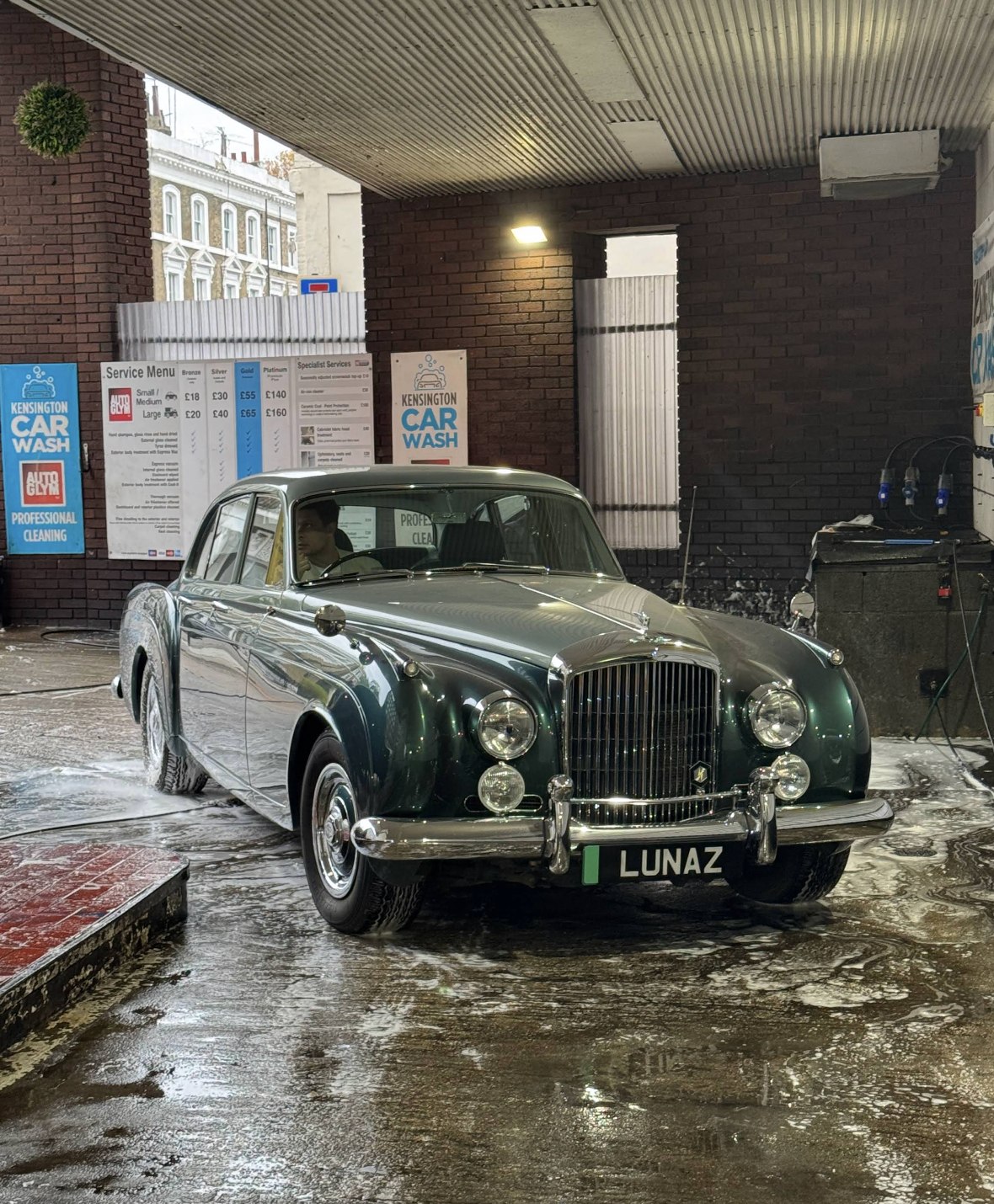 Vintage Bentley, LUNAZ: under the canopy at Kensington's Car Wash